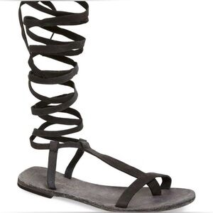 Free People Dahlia Lace Up Sandal Washed Black Size 39 US 9